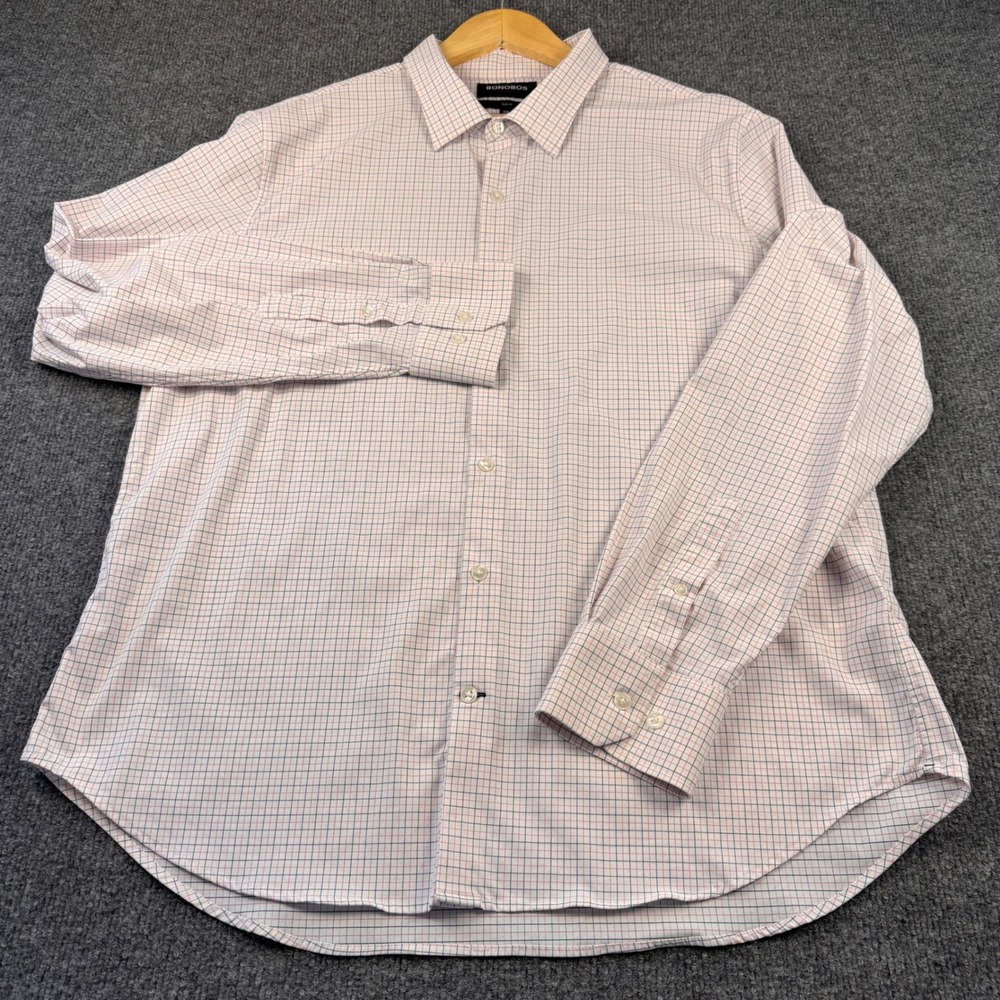 Bonobos Button Down Shirt Mens XXL White Pink Navy Slim Fit Performance Stretch